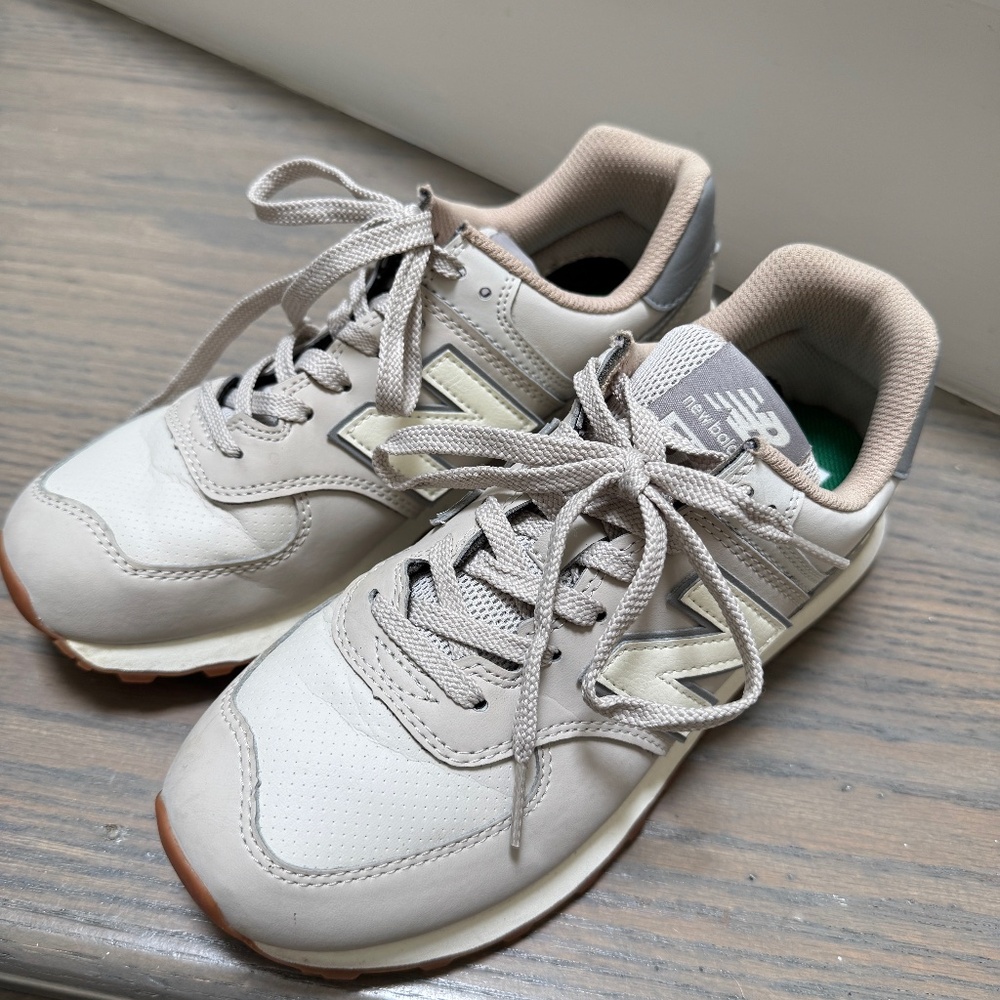New Balance 574 Sneaker, color:Timberwolf + Angora Size:  W 8/M 6.5
